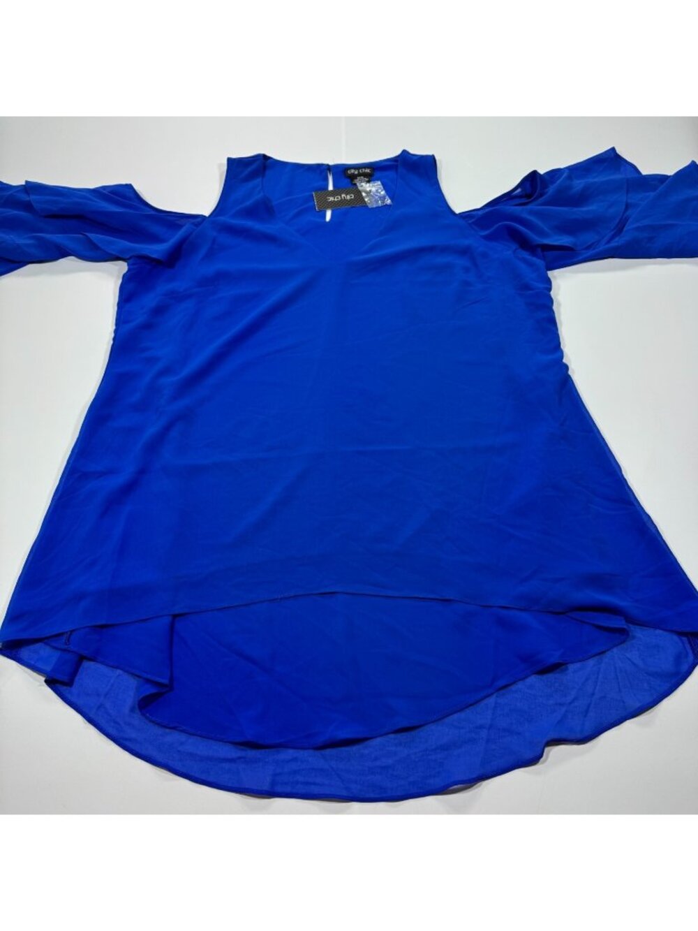 City Chic Blouse Top Women's 18 Blue Cold-Shoulder High-Low Lined Party Cocktail